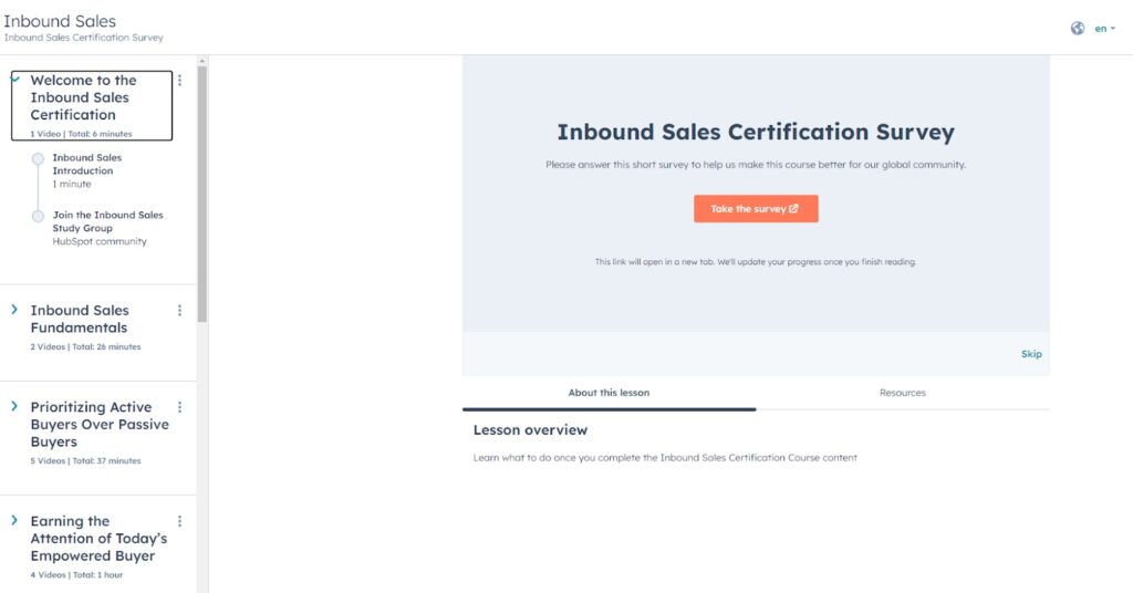 screenshot of inbound sales